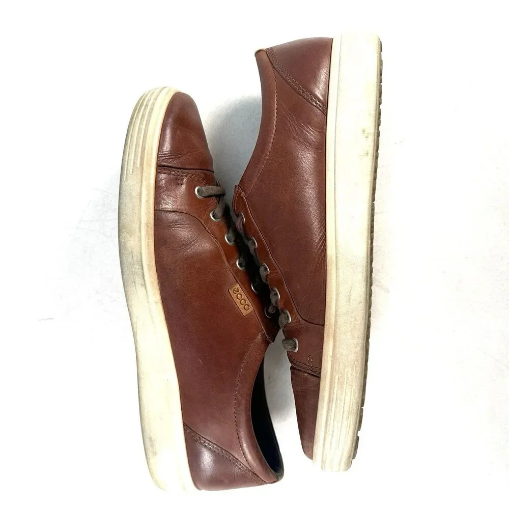 Ecco Mens Brown Soft 7 Leather Lace-Up Casual Sneaker Size 47 US Size 13